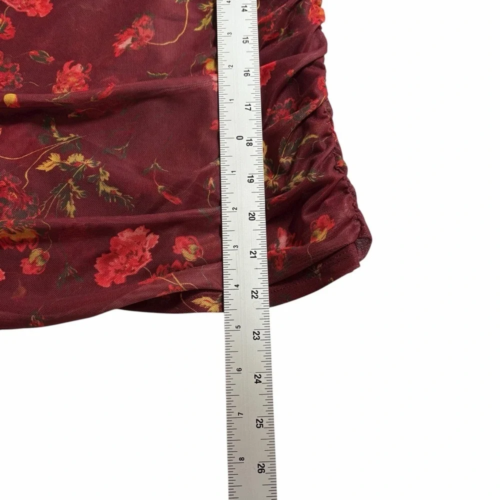 Cinq à Sept Falling Poppies Shirred Mesh Turtleneck | Floral Sheer | XS - Picture 12 of 13
